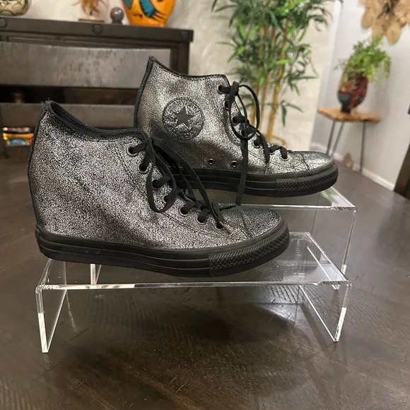 Converse Chuck Taylor Women's Silver and Black High-Top Sneakers - Picture 5 of 10